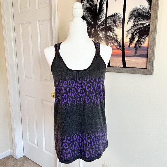 Nollie Tops - Nollie Racerback Tank Top | Black & Purple | Animal Print | Size Medium | Y2K